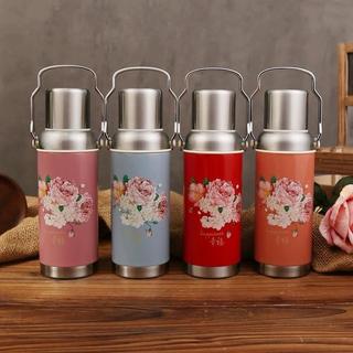  Bình giữ nhiệt phong cách cổ điển thời bao cấp innox 304 giữ nóng lạnh 20h có nắp làm cốc uống và dây đeo tiện lợi tặ 