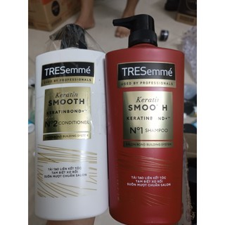  COMbo chai gội + Dầu xả TRESemmé Keratin Smooth tinh dầu Argan dưỡng tóc suôn mượt vào nếp chuẩn salon 642ml 