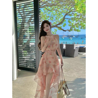 Đầm xoè voan hoa TRIPBLE T DRESS cổ yếm - Free size dưới 54kg