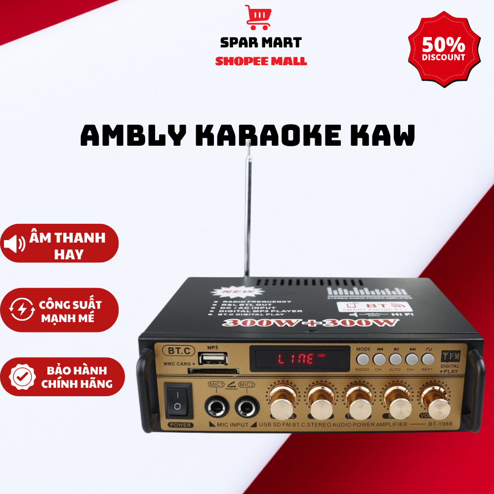 Amply Karaoke Ô tô KAW BT-298A, Kentiger Kết Nối Bluetooth Công Suất 600W, Tự Động Lọc Nhiễu Và Tạp Âm