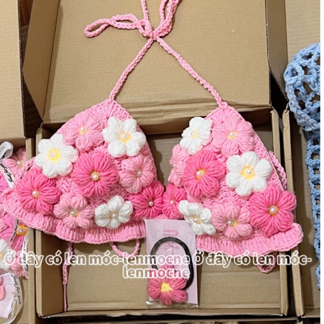 /loại 1/ Áo bikini hoa len móc đính hoa