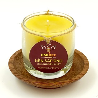 Nến Sáp Ong 48 Giờ Kèm Dĩa Gỗ Dừa 10cm : Khử Mùi Hôi Phòng Kín, Làm Sạch Không Khí, Thơm Nhẹ Mùi Mật Ong