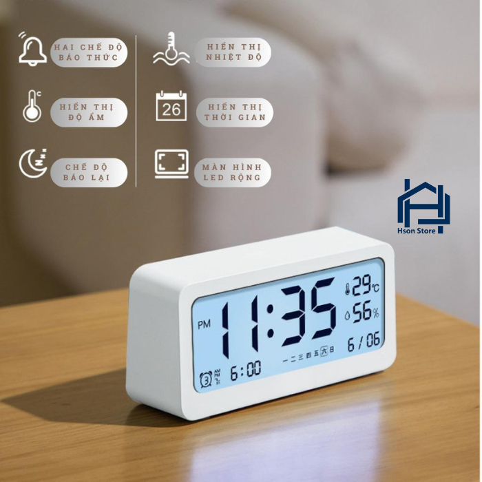 Đồng hồ led để bàn màn hình LCD cao cấp đo nhiệt độ và độ ẩm, Đồng hồ báo thức kỹ thuật số báo thức kép tích hợp đa đăng | BigBuy360 - bigbuy360.vn