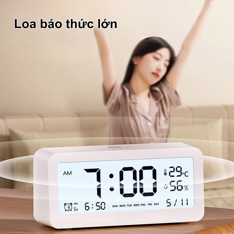 Đồng hồ led để bàn màn hình LCD cao cấp đo nhiệt độ và độ ẩm, Đồng hồ báo thức kỹ thuật số báo thức kép tích hợp đa đăng | BigBuy360 - bigbuy360.vn