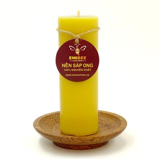 Nến Sáp Ong 60 Giờ Kèm Dĩa Gỗ Dừa 10cm : Khử Mùi Hôi Phòng, Làm Sạch Không Khí, Thơm Nhẹ Mùi Mật Ong