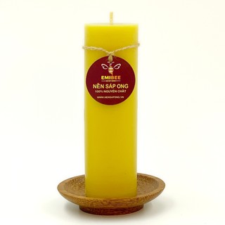 Nến Sáp Ong 120 Giờ Kèm Dĩa Gỗ Dừa 10cm : Khử Mùi Hôi Phòng Kín, Làm Sạch Không Khí, Thơm Nhẹ Mùi Mật Ong