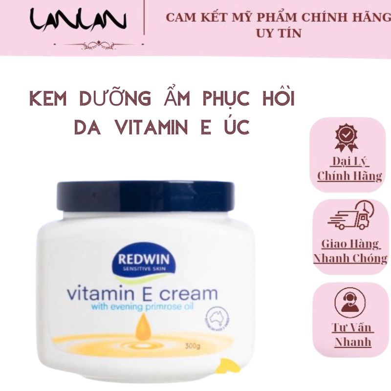 Kem Dưỡng Da Vitamin E Redwin Có Chứa Tinh Dầu Hoa Anh Thảo Cấp Ấm, Làm Sáng Da Body Cream Hũ 300g
