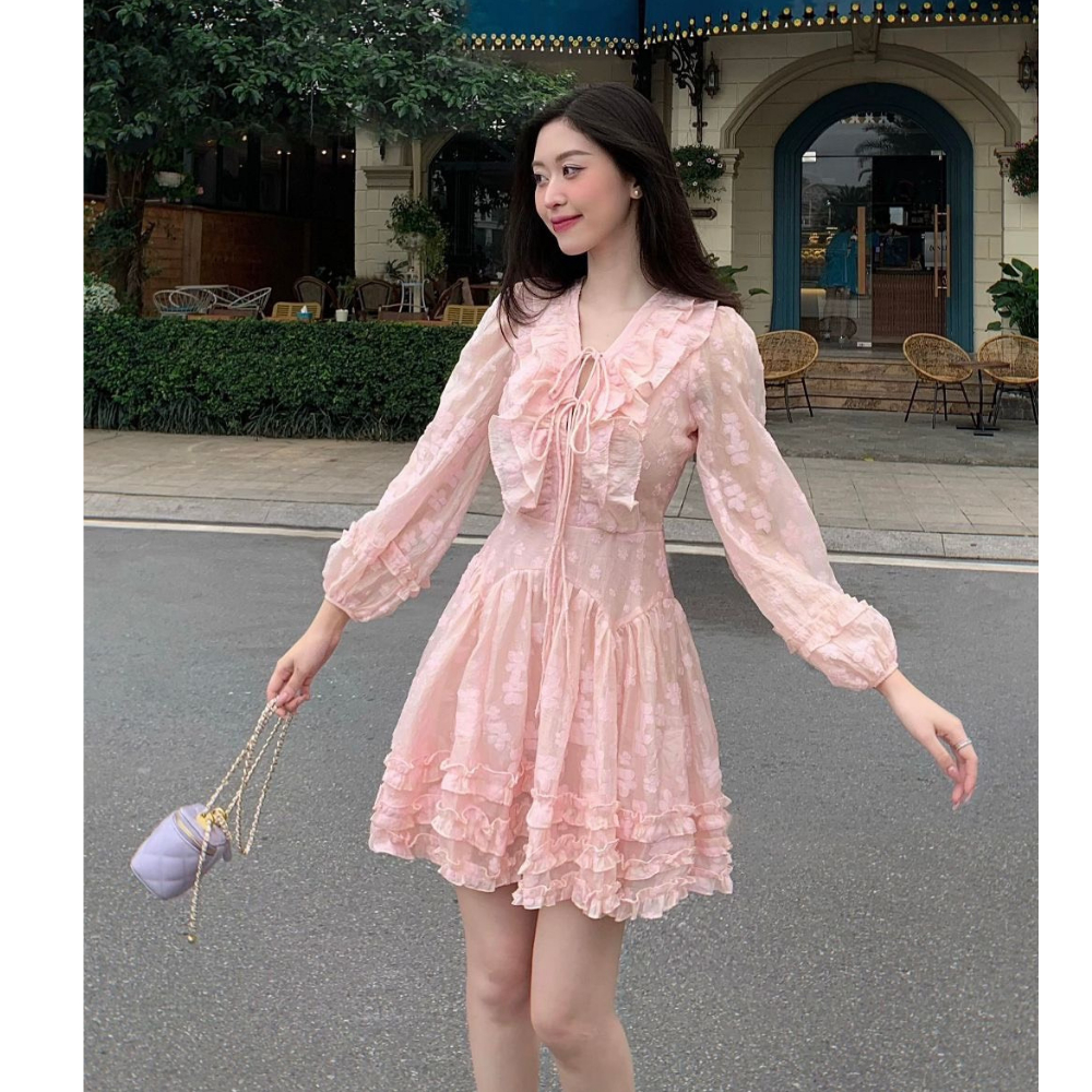 Đầm Hoa Cổ Bèo MELLYSTORE Váy Tiểu Thư Dài Tay Chất Voan In Nổi 3 Màu Cao Cấp Đẹp Quyến Rũ ,Sang Trọng - Đầm Thiết Kế 20 | BigBuy360 - bigbuy360.vn