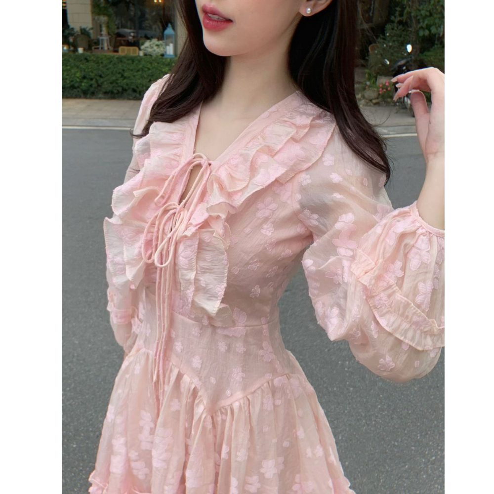 Đầm Hoa Cổ Bèo MELLYSTORE Váy Tiểu Thư Dài Tay Chất Voan In Nổi 3 Màu Cao Cấp Đẹp Quyến Rũ ,Sang Trọng - Đầm Thiết Kế 20 | BigBuy360 - bigbuy360.vn