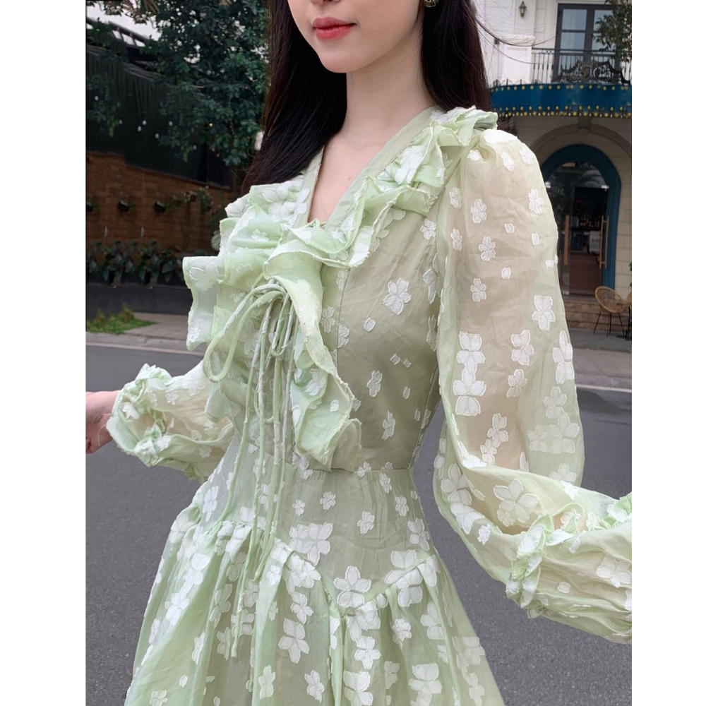Đầm Hoa Cổ Bèo MELLYSTORE Váy Tiểu Thư Dài Tay Chất Voan In Nổi 3 Màu Cao Cấp Đẹp Quyến Rũ ,Sang Trọng - Đầm Thiết Kế 20 | BigBuy360 - bigbuy360.vn