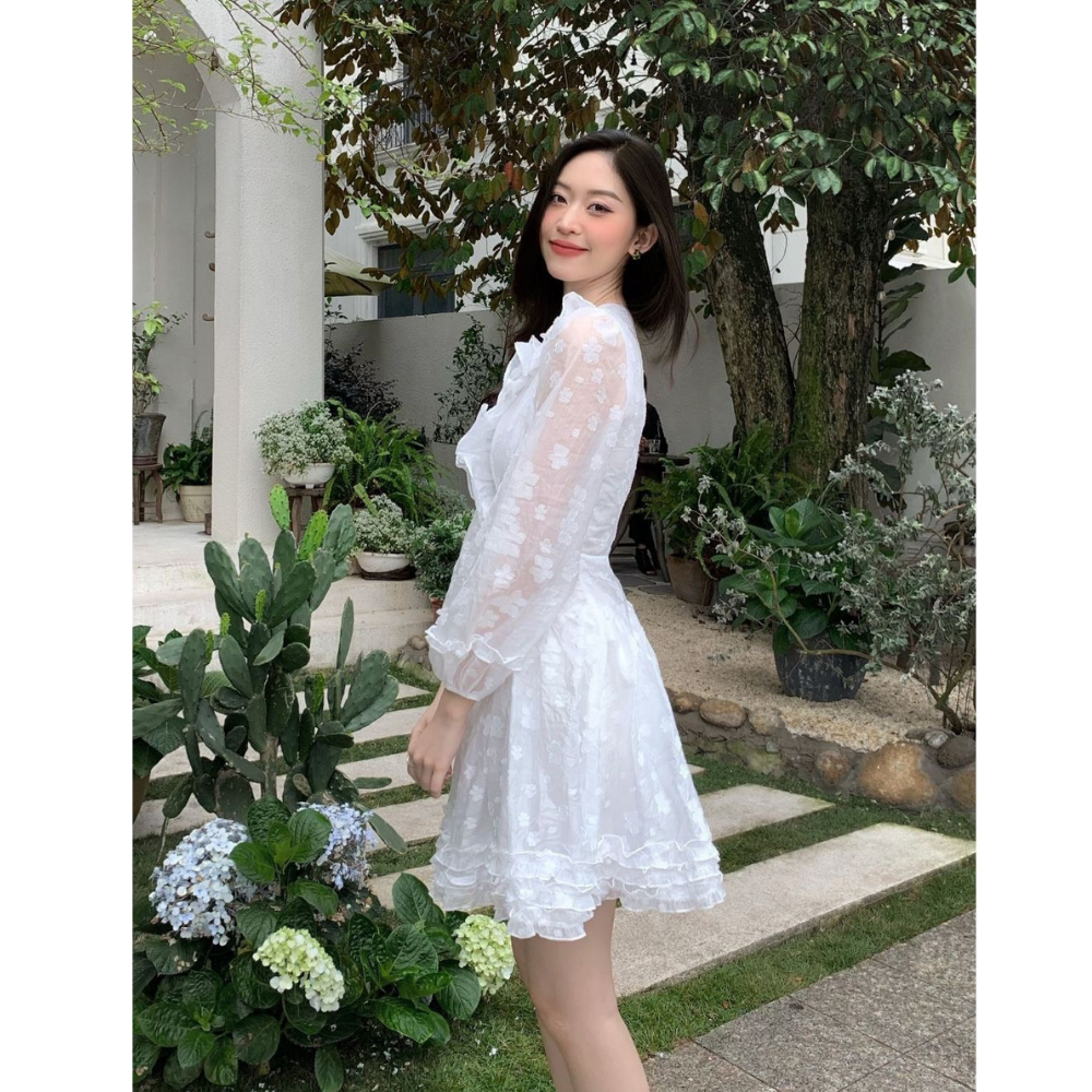 Đầm Hoa Cổ Bèo MELLYSTORE Váy Tiểu Thư Dài Tay Chất Voan In Nổi 3 Màu Cao Cấp Đẹp Quyến Rũ ,Sang Trọng - Đầm Thiết Kế 20 | BigBuy360 - bigbuy360.vn