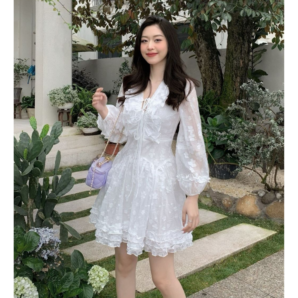 Đầm Hoa Cổ Bèo MELLYSTORE Váy Tiểu Thư Dài Tay Chất Voan In Nổi 3 Màu Cao Cấp Đẹp Quyến Rũ ,Sang Trọng - Đầm Thiết Kế 20 | BigBuy360 - bigbuy360.vn