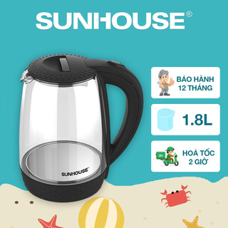 Ấm siêu tốc thuỷ tinh 1.8L SUNHOUSE SHD1215B - Bảo hành 12 tháng