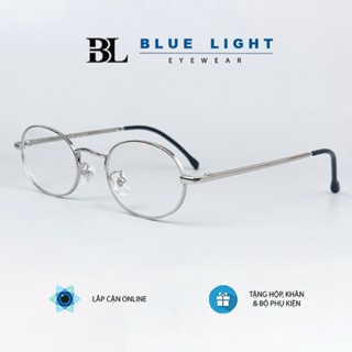 Gọng Kính Cận, Kính Giả Cận Nữ BLUE LIGHT, Mắt Oval Dẹt Nhỏ, Gọng Kim Loại Cứng Cáp, Chống Ánh Sáng Xanh, Bạc Đen