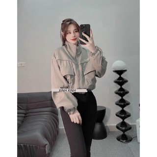 Áo khoác dù nữ chạy mí viền from croptop thêu logo cực đẹp