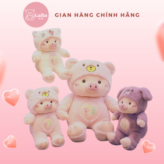 Gấu bông heo pig đội mũ gấu, heo mặc đồ gấu lông gabo teddy bear