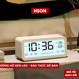 Đồng hồ led để bàn màn hình LCD cao cấp đo nhiệt độ và độ ẩm, Đồng hồ báo thức kỹ thuật số báo thức kép tích hợp đa năng