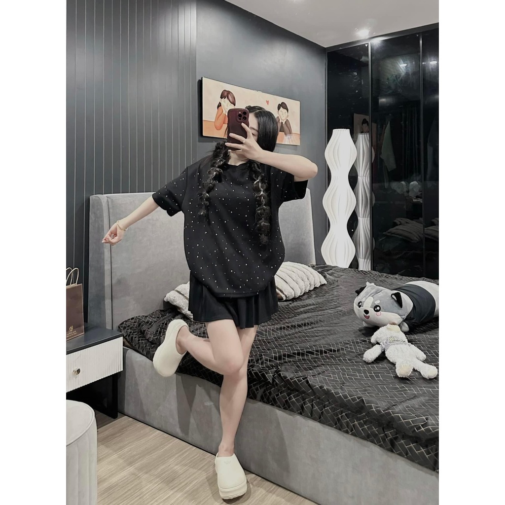 Set Đồ Nữ , Áo Phông Nữ Đính Đá Mix Chân Váy Siêu Cưng T17 | BigBuy360 - bigbuy360.vn