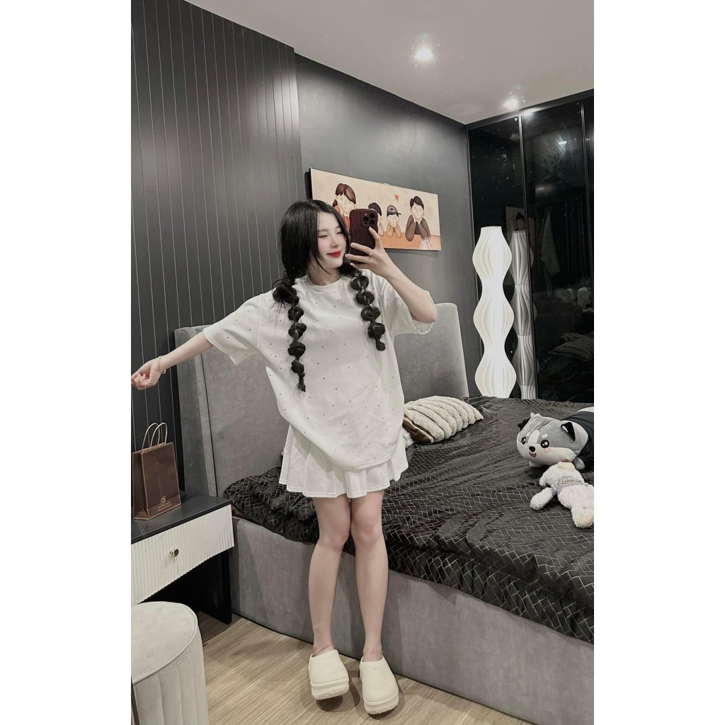 Set Đồ Nữ , Áo Phông Nữ Đính Đá Mix Chân Váy Siêu Cưng T17 | BigBuy360 - bigbuy360.vn
