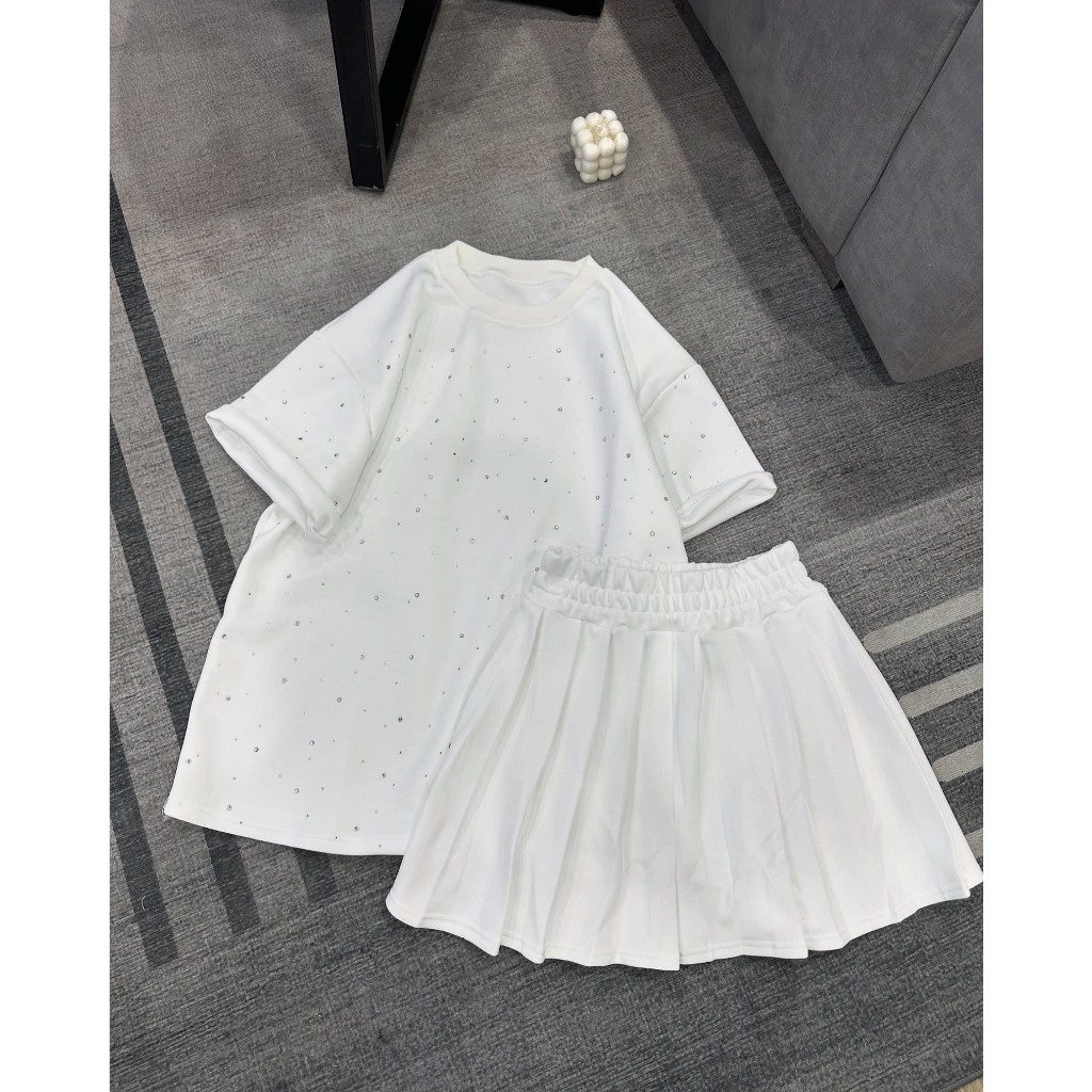 Set Đồ Nữ , Áo Phông Nữ Đính Đá Mix Chân Váy Siêu Cưng T17 | BigBuy360 - bigbuy360.vn