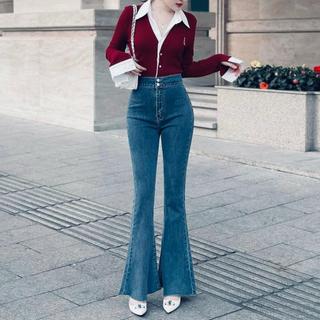Quần Jean Loe Nữ Xuất Khẩu 2 CÚC CẮT LAI, Quần Jean Nữ Ống Bass Chiết Li Cạp Cao Lưng Cao TN19