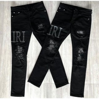 Quần jean nam rách co giãn vải skinny cao cấp phối chữ AMIRI bạ da mẫu mới TM THỜI TRANG NAM
