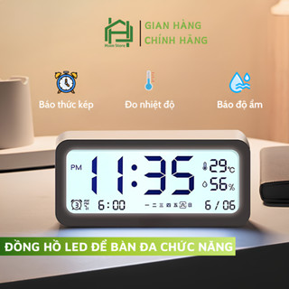 Đồng hồ led để bàn màn hình LCD cao cấp đo nhiệt độ và độ ẩm, Đồng hồ báo thức kỹ thuật số báo thức kép tích hợp đa năng