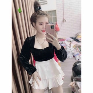 Clip thật 💯💯💯Áo crotop nhung U28020