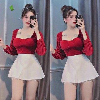 Clip thật 💯💯💯Áo crotop nhung U28020