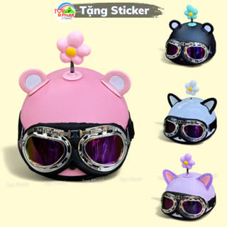 Mũ bảo hiểm nửa đầu 1/2 kính phi công kèm tai, bông hoa trứng cute - Hàng chính hãng SRT