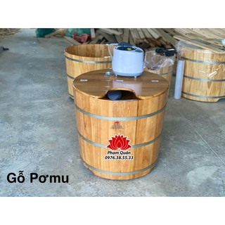 Bồn tắm tròn gỗ Pomu xông hơi kèm máy xông 4 lít, cam kết đẹp y hình