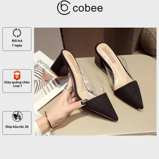 Guốc nữ cao gót đế vuông 7cm mũi nhọn guốc sục quai trong hàng nhập quảng châu nguyên chiếc loại 1