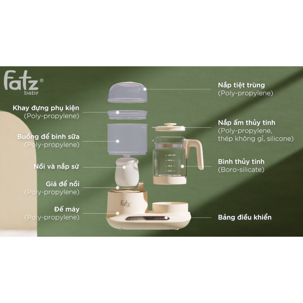 Máy đa năng điện tử Fatzbaby Multimax 11 - FB9502KB(Tiệt trùng/sấy khô/hâm sữa/hấp/hầm cháo chậm/đun & hâm nước)