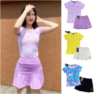 Set Bộ Váy Thể Thao 2 Lớp Áo Thun Tay Ngắn Họa Tiết Logo U.A Chơi Tennis, Cầu Lông, Golf, Erobic Vải Thun Lạnh Cao Cấp
