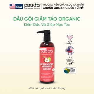 DẦU GỘI GIẤM TÁO HỮU CƠ KIỀM DẦU, HỖ TRỢ MỌC TÓC APPLE CIDER VINEGAR SHAMPOO PURA DOR 473ML ORGANIC