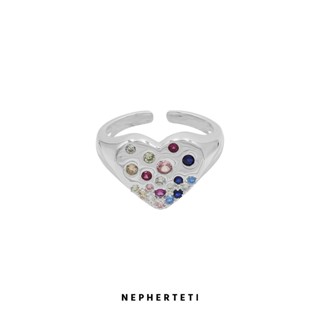 Nhẫn nữ bạc 925 nguyên khối hình trái tim đính đá màu xinh xắn - Nepherteti