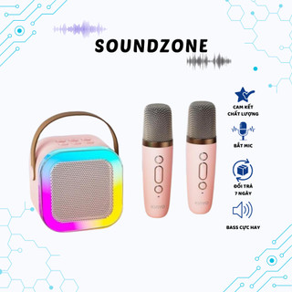 Loa karaoke mini có bluetooth K12 Không Dây  Kèm 2 Micro Thiết Kế Nhỏ Gọn Tiện Dụng Sound Zone | K12