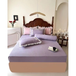 Sét ga gối viền bèo cotton đũi hàn tặng kèm vỏ ôm nhập khẩu cao cấp