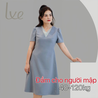 Đầm suông chữ A cho người mập bụng trung niên Lve plussize có size 40-120kg màu xanh đá sang trọng