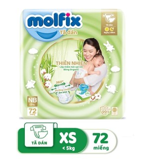 Tã dán Molfix thiên nhiên an toàn bông tự nhiên size sơ sinh XS-72 miếng