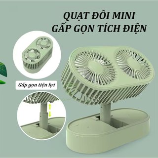 Quạt tích điện đôi gấp gọn, Quạt tích điện mini gấp gọn xoay 360 độ 3 chế độ siêu mát pin cực khỏe, Quạt, Quạt điện