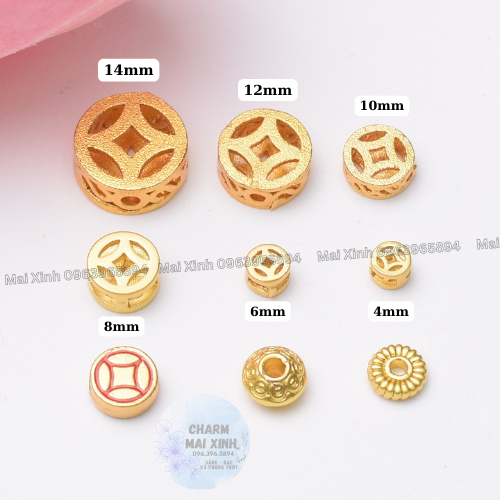 Đồng Xu Tròn Vàng Rỗng 4mm  6mm 10mm 12mm - Màu Vàng - Charm, Phụ Kiện Xâu, Mix, Vòng Tay Phong Thủy May Mắn Nam, Nữ
