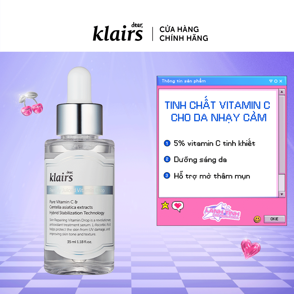 Dear, Klairs Tinh chất Freshly Juiced Vitamin Drop 35ml date tháng 9 2025