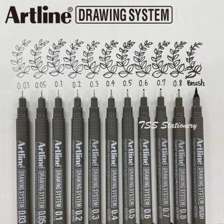 Bút line đi nét Artline màu đen ngòi 0.03 - 0.8mm và ngòi Brush