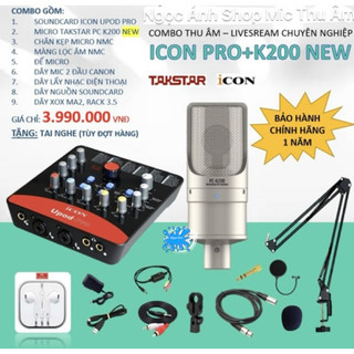 Combo Mic Thu Âm Takstar PC-K200 phiên bản mới Full và Soundcard Icon Upop Pro Đầy Đủ Phụ Kiện