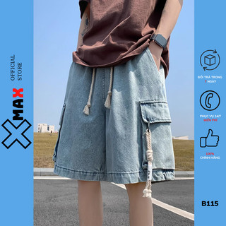 Quần short jean nam túi hộp ống rộng Xmax bò lửng nam cạp chun B115