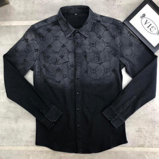 Áo sơ mi nam dài tay vải đũi CAO CẤP phối loang in chữ nổi mẫu mới sang trọng trẻ trung giá rẻ