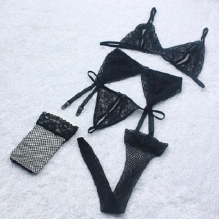 Set bikini lọt khe full phụ kiện - (kẹp tất + tất lưới)