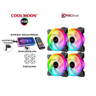 Bộ 4 Quạt tản nhiệt Fan Coolmoon v2 6 pin RGB và bộ HUB điều khiển MKStore