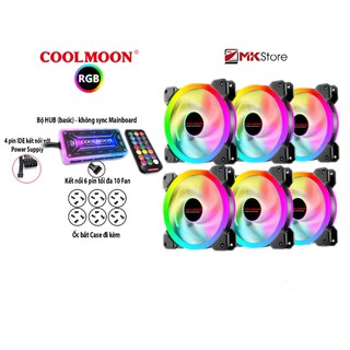 Bộ 6 Quạt tản nhiệt Fan Coolmoon v2 6 pin RGB và bộ HUB điều khiển MKStore